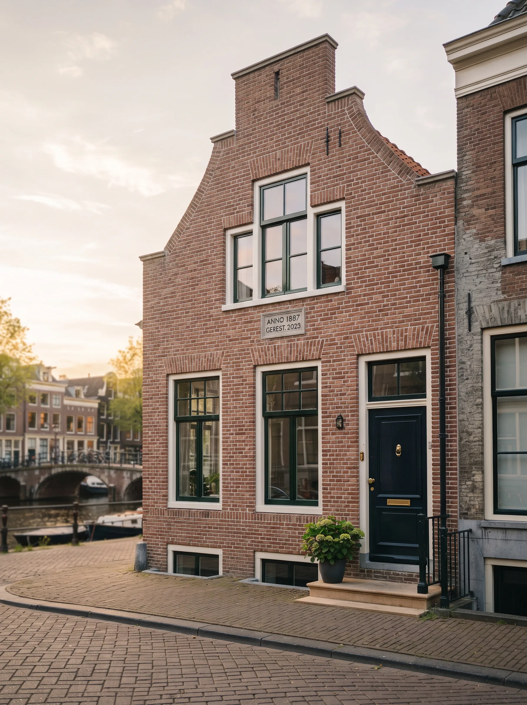 Volledig gerenoveerde bakstenen gevel met fris voegwerk