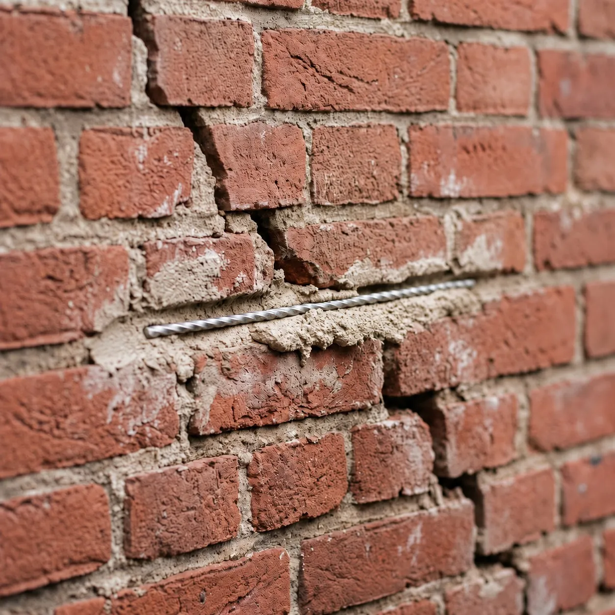 Herstel van een scheur in het metselwerk met een spiraalanker